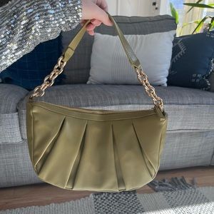 Mango olive green shoulder bag with gold detail.